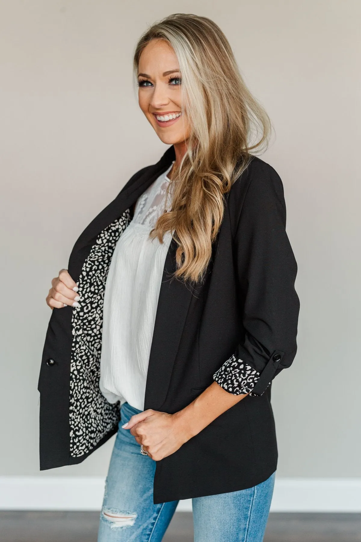 Business Beauty Black Open Front Blazer