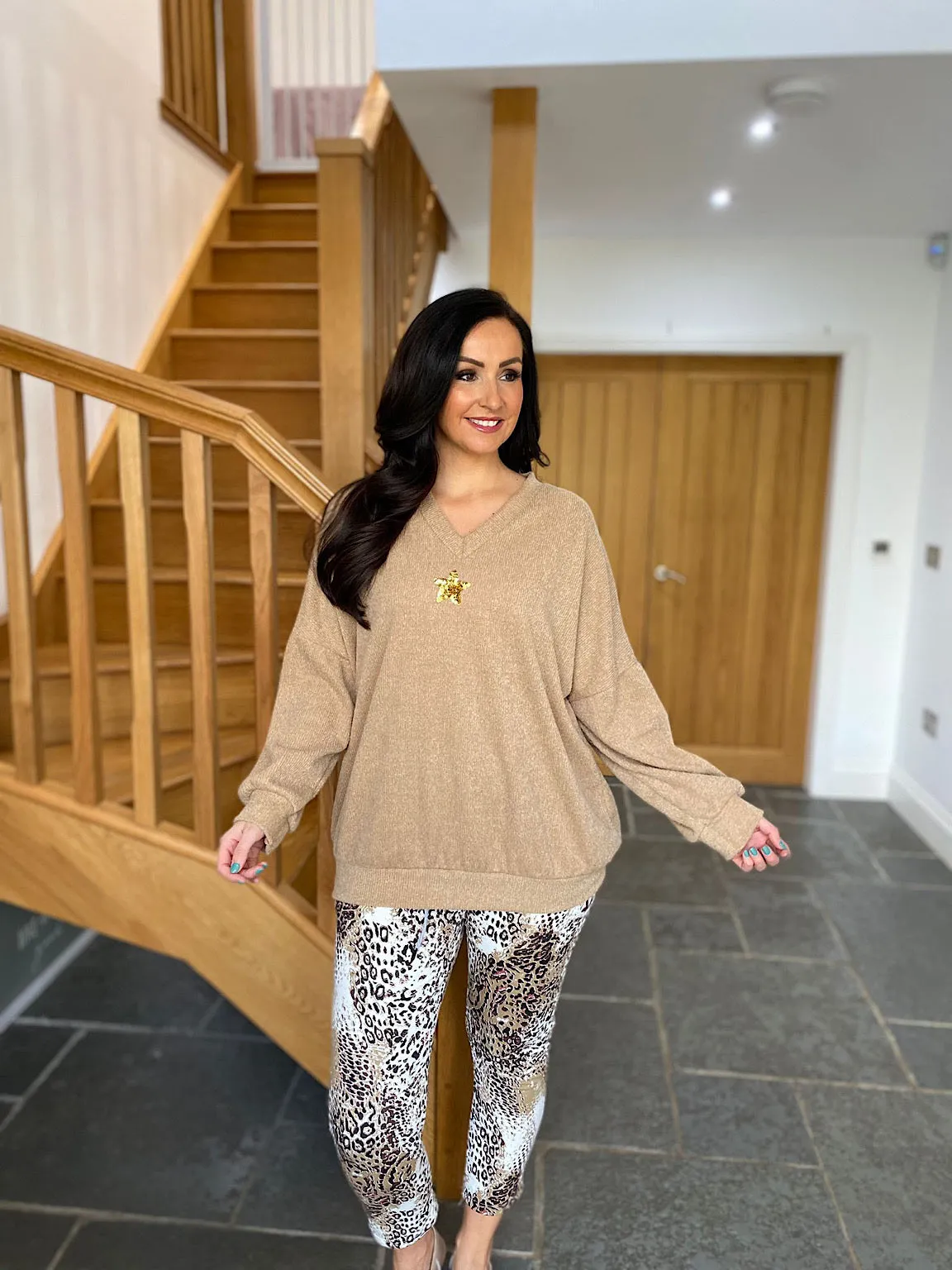 Camel Sequin Star Knit Kerry Sweater