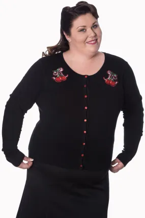 Cherry bow black plus size cardigan