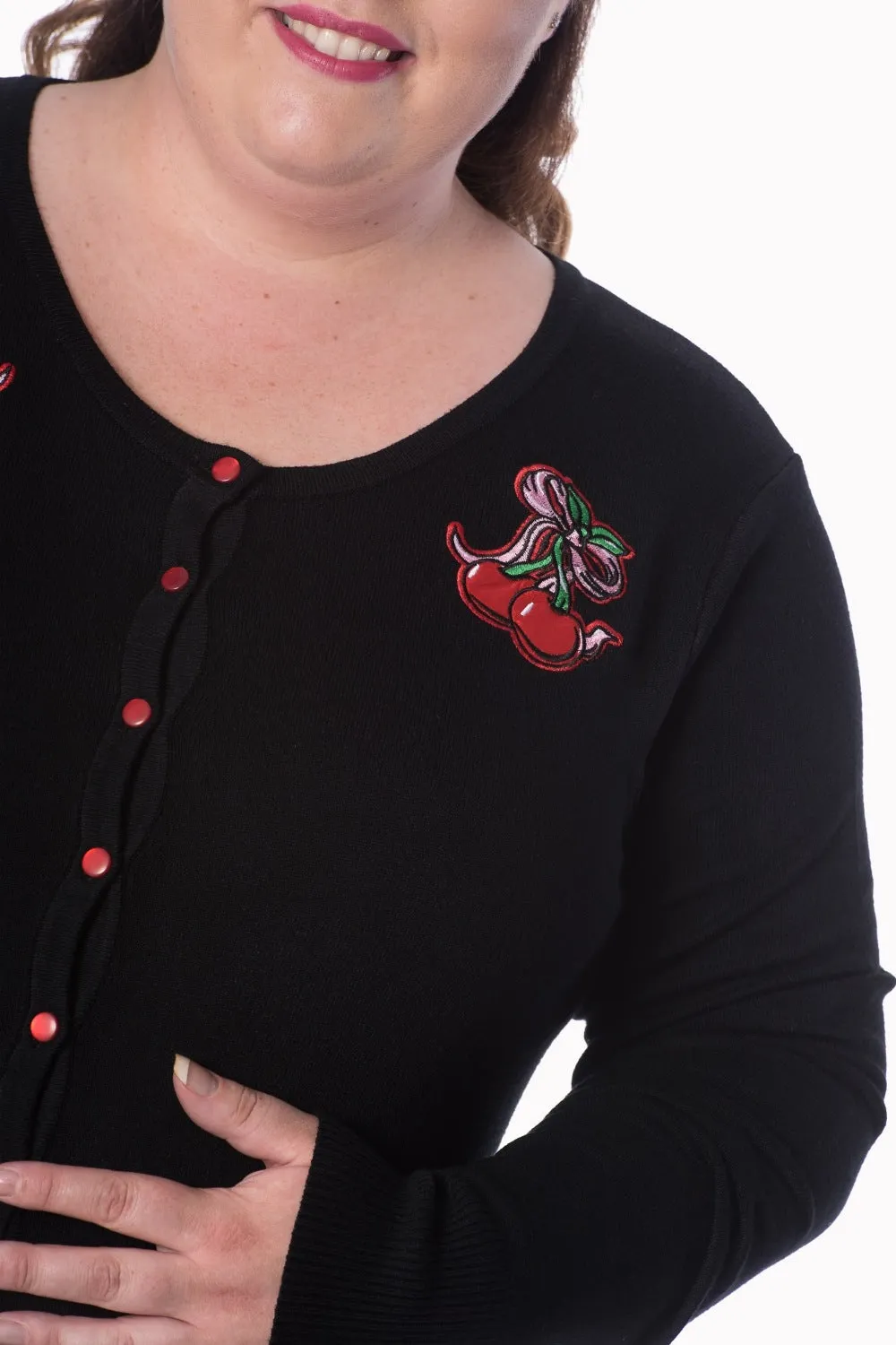 Cherry bow black plus size cardigan