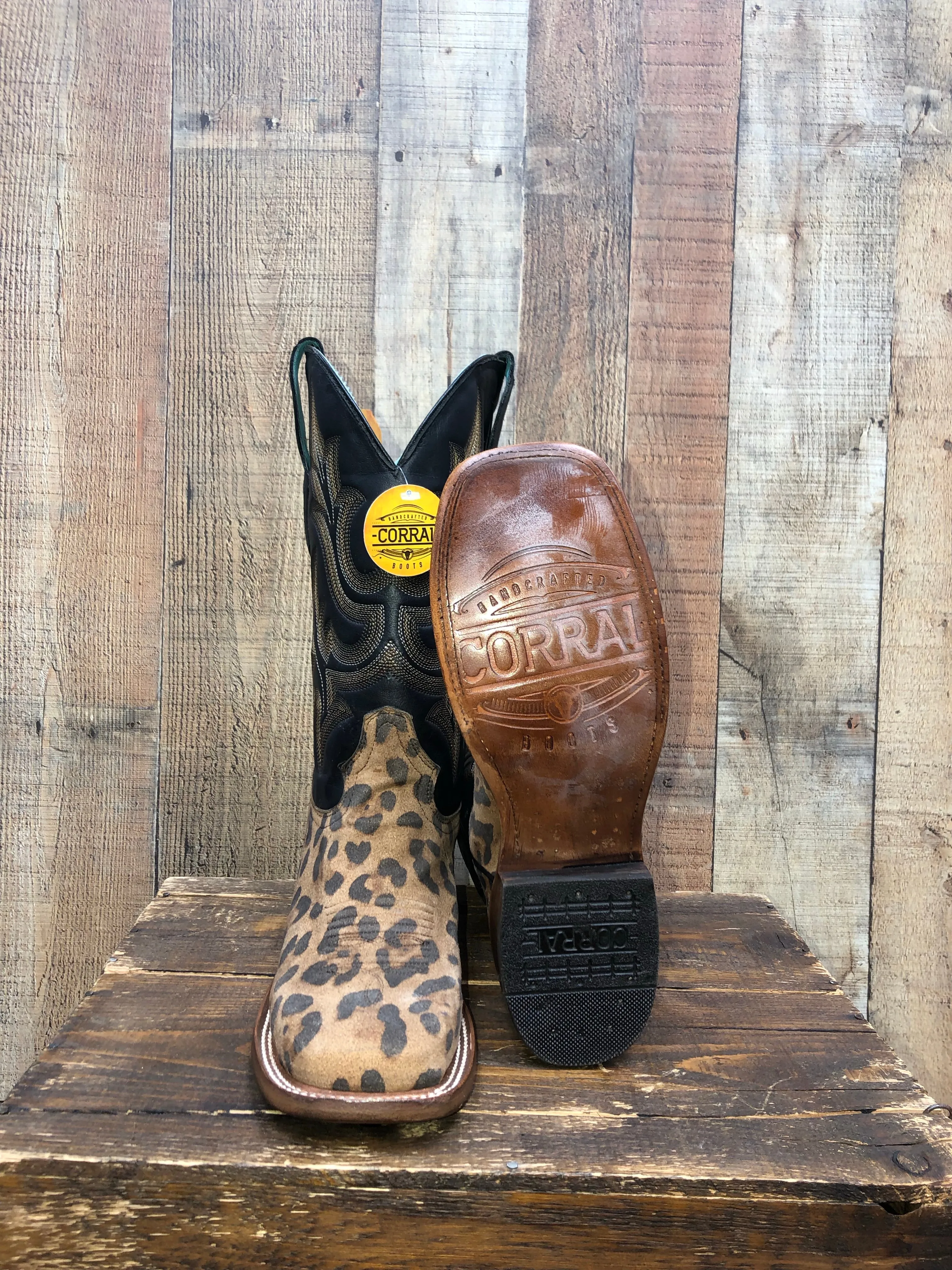 Corral Camel/Black Leopard Print Western Boots