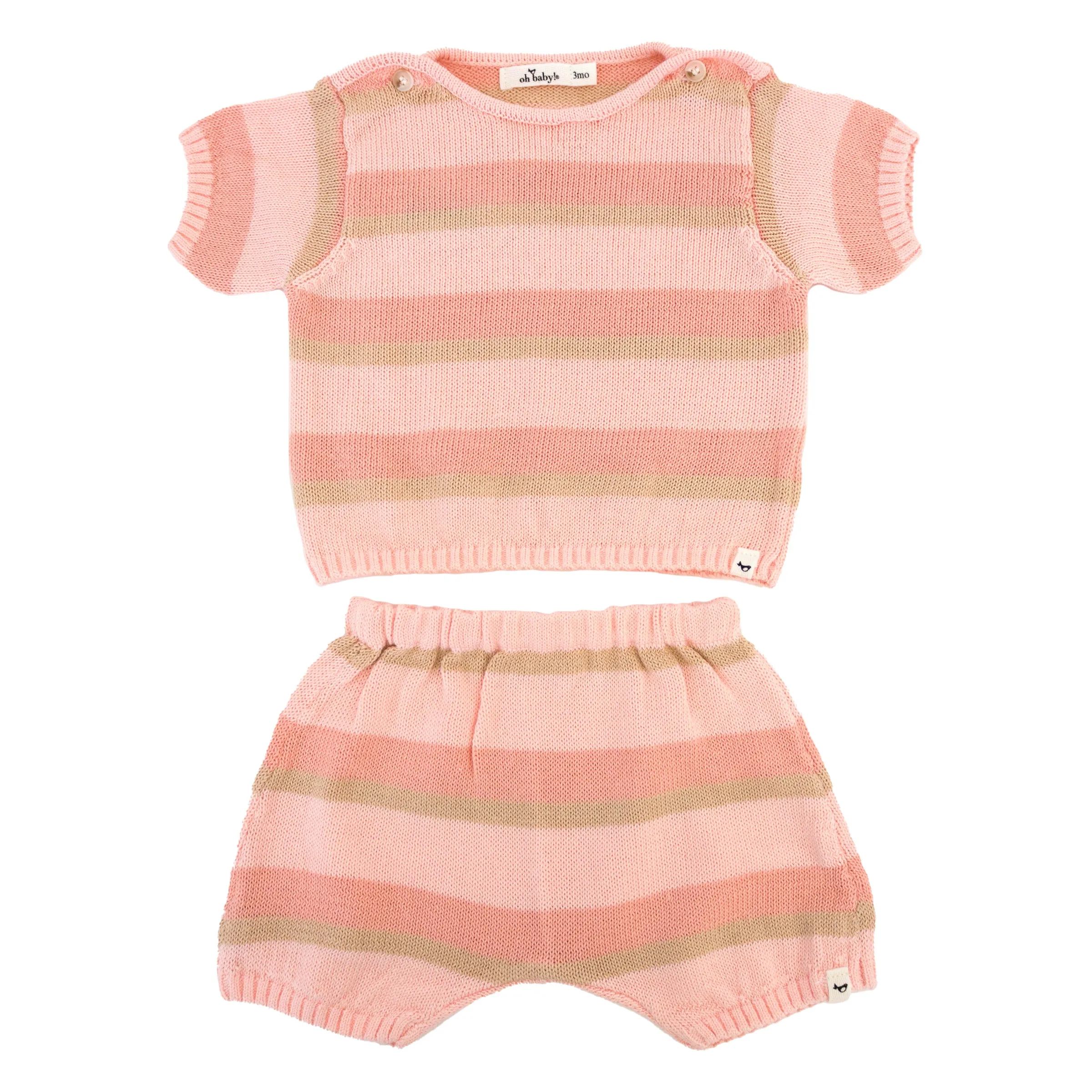 Country Club Knitted Short Set - Apricot Stripe for Babies