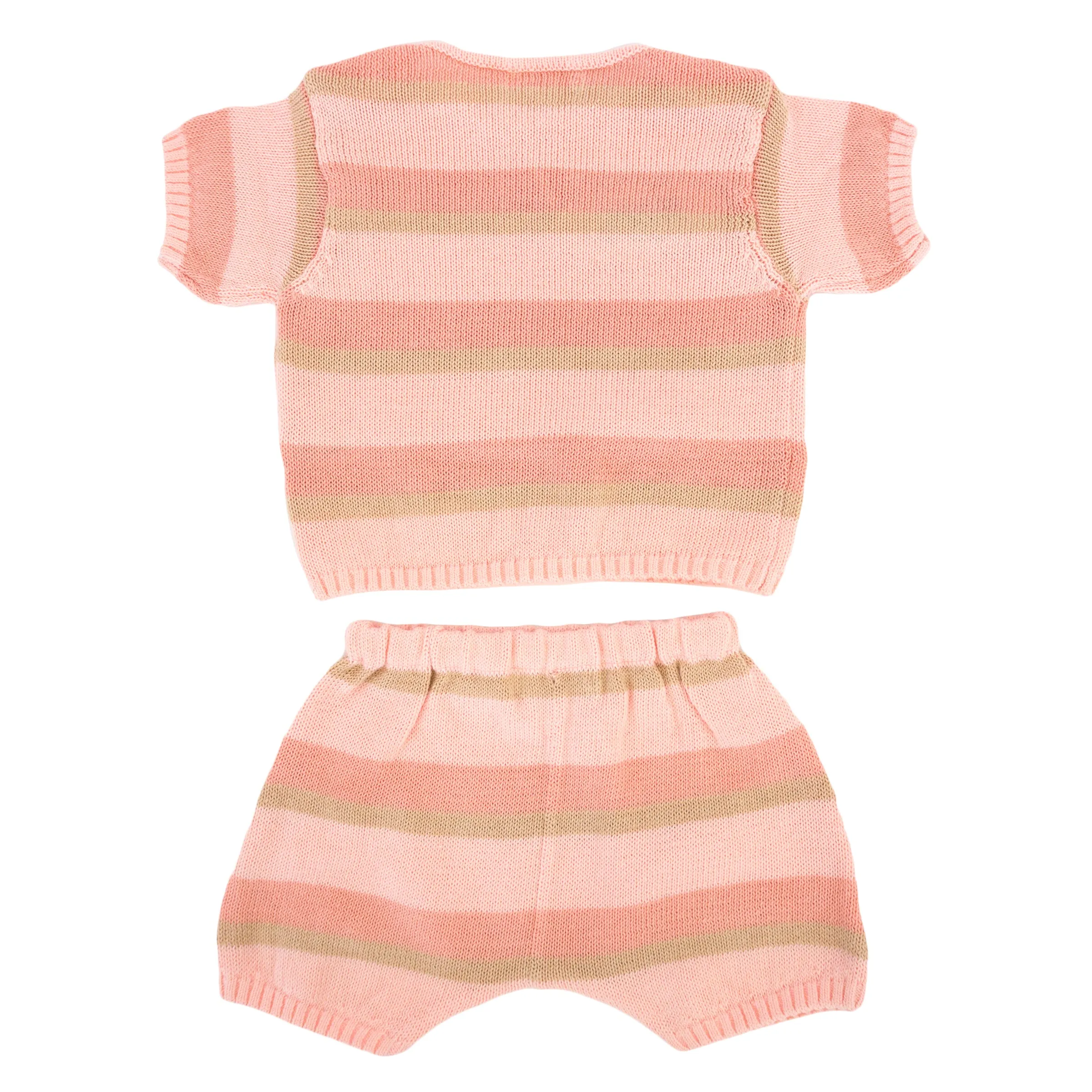 Country Club Knitted Short Set - Apricot Stripe for Babies