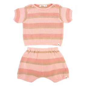 Country Club Knitted Short Set - Apricot Stripe for Babies