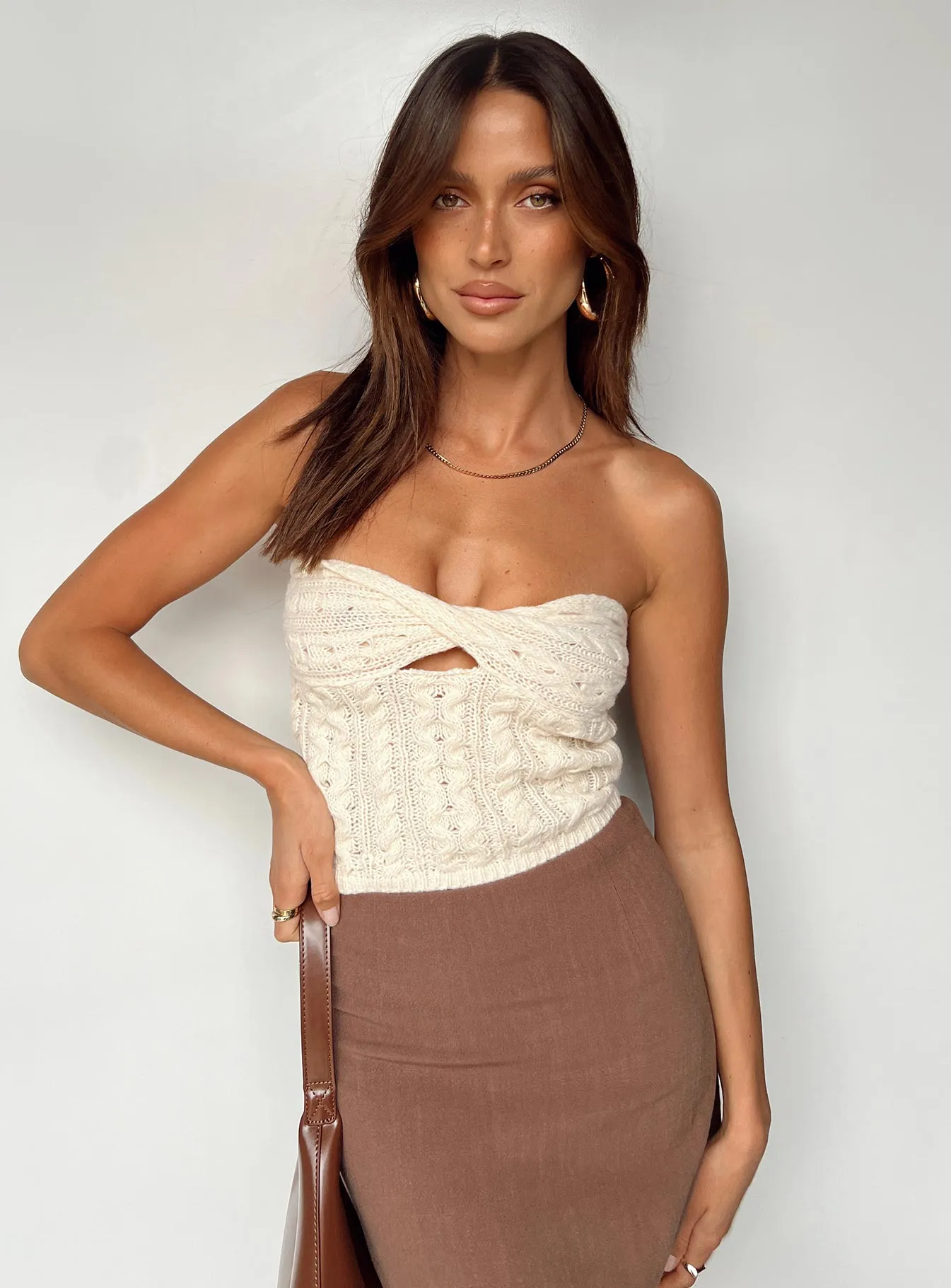 Cream Strapless Knit Top