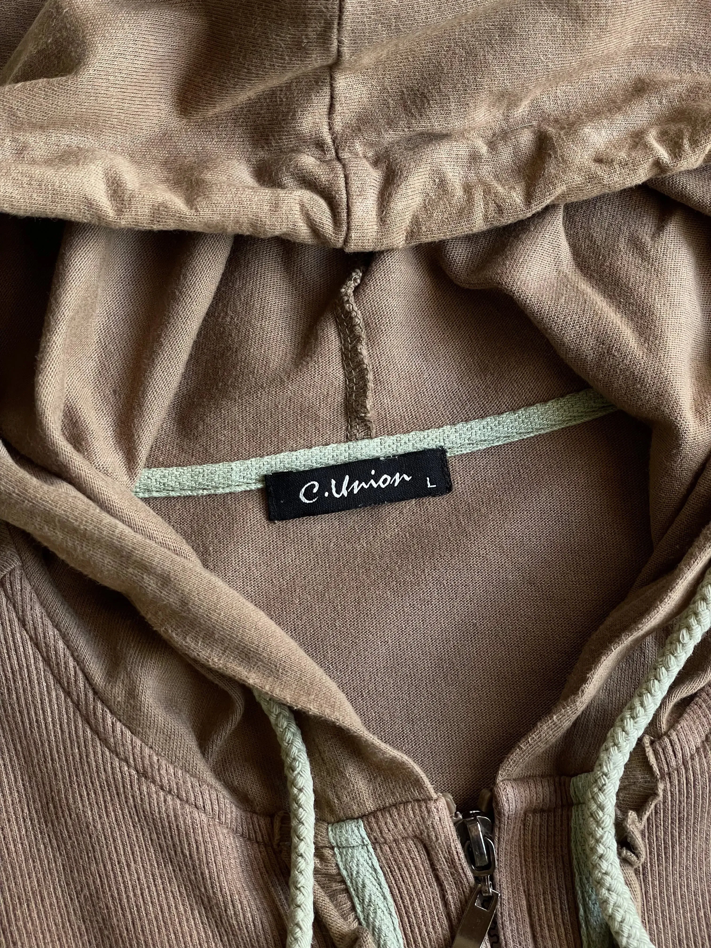 C.Union Y2K Brown Zip Up Hoodie - L