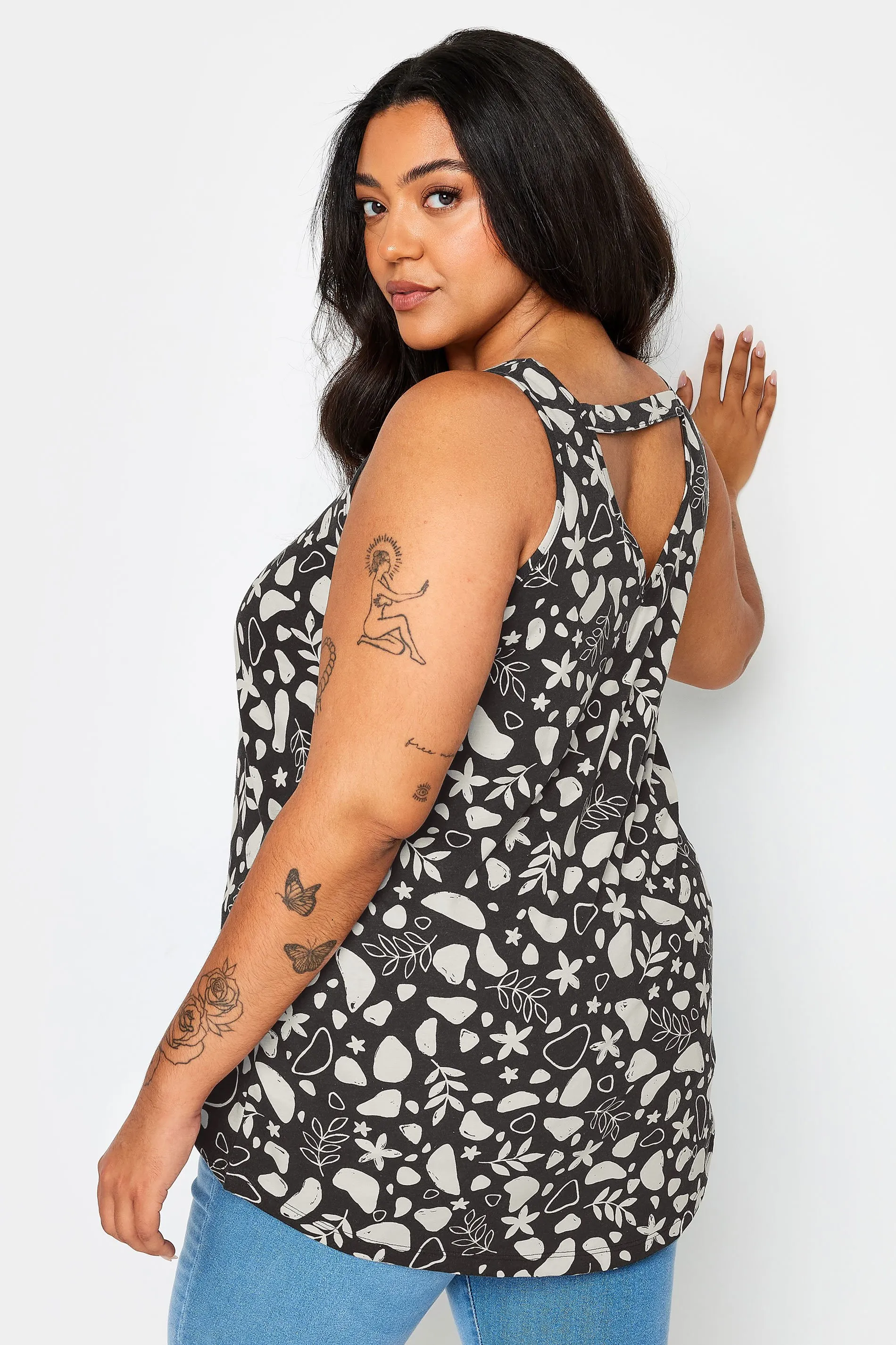 Curve Black Tropical Print Vest Top by YOURS