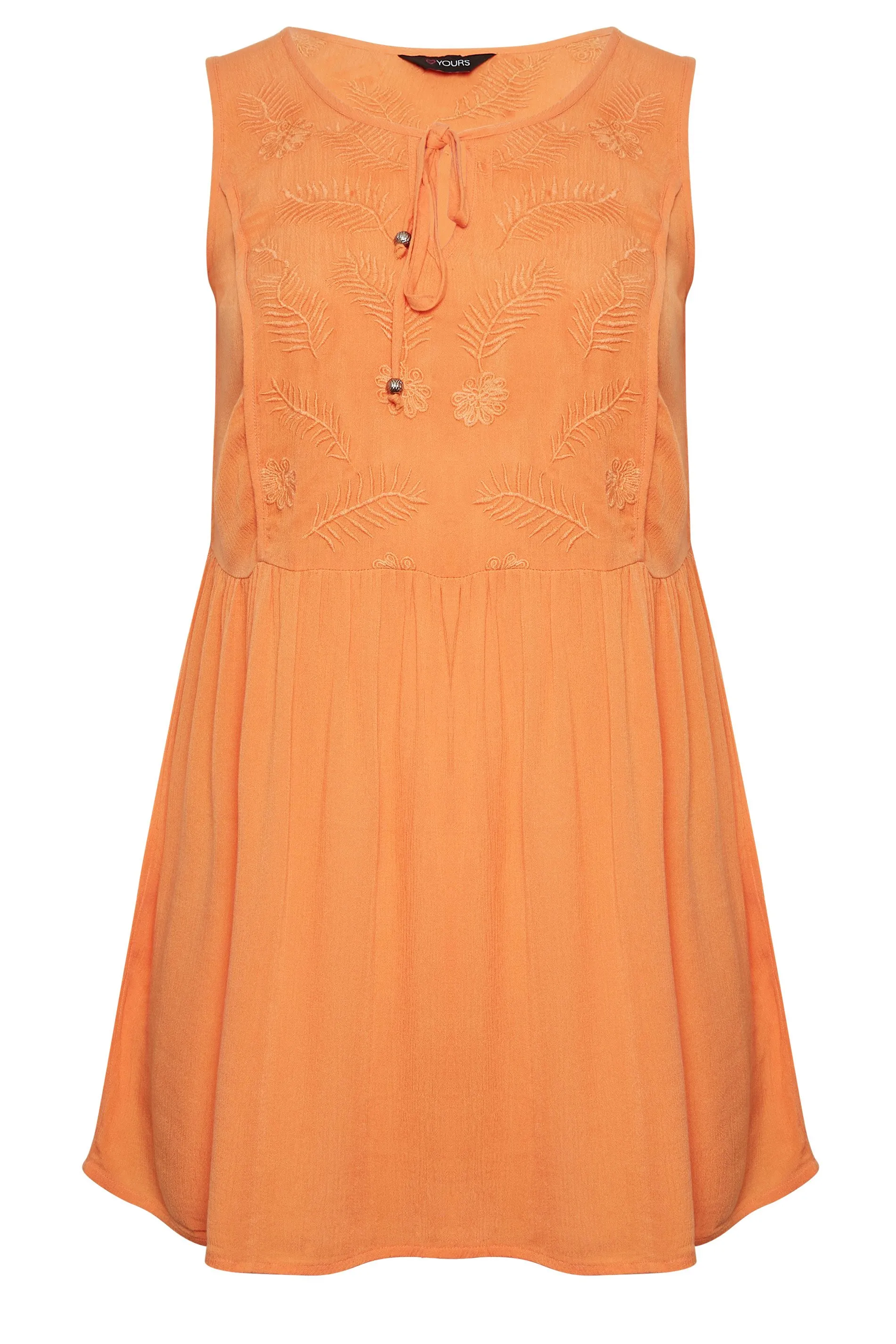 Curve Orange Embroidered Peplum Vest Top - YOURS Curve Featured Vest in Eye-Catching Orange with Beautiful Embroidered Details