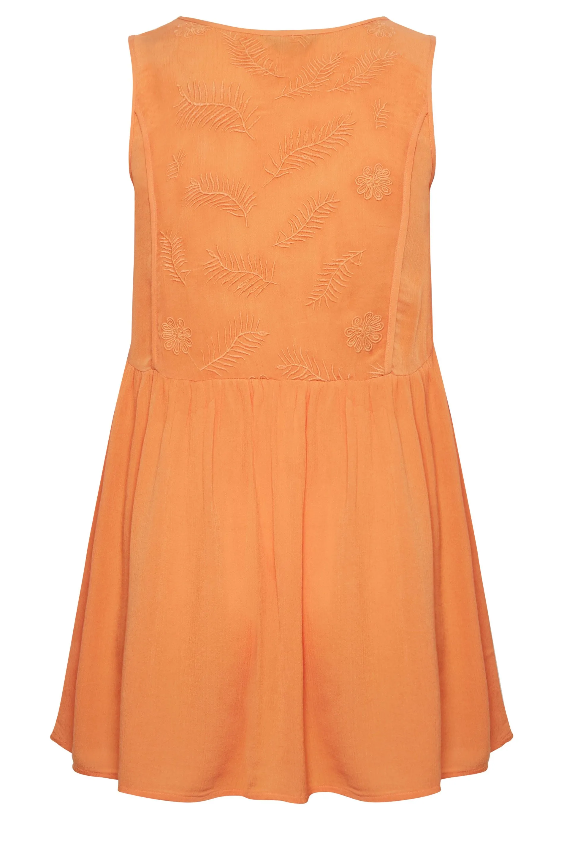 Curve Orange Embroidered Peplum Vest Top - YOURS Curve Featured Vest in Eye-Catching Orange with Beautiful Embroidered Details