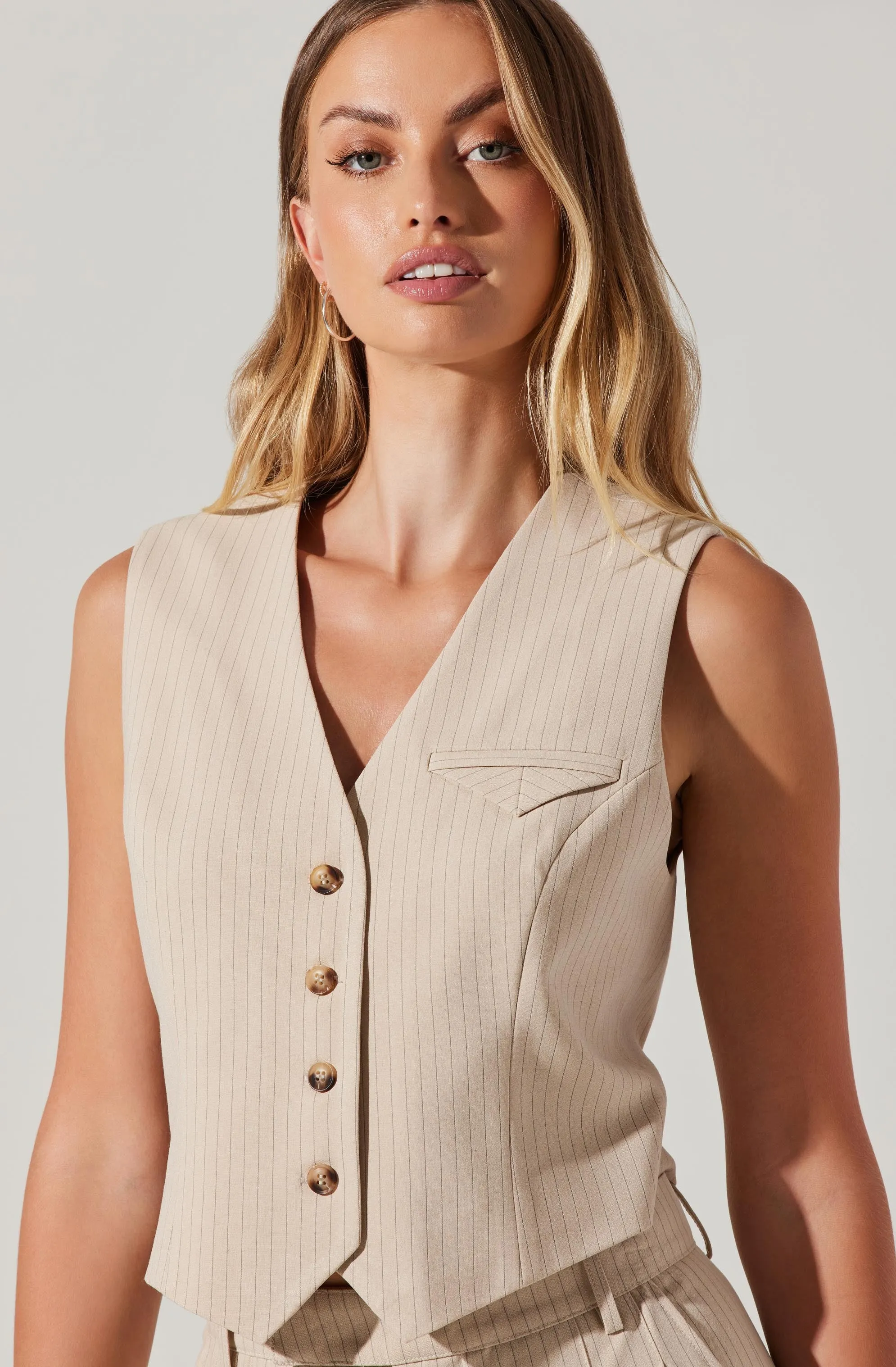 Darcie Pinstripe Vest with Buttoned Front