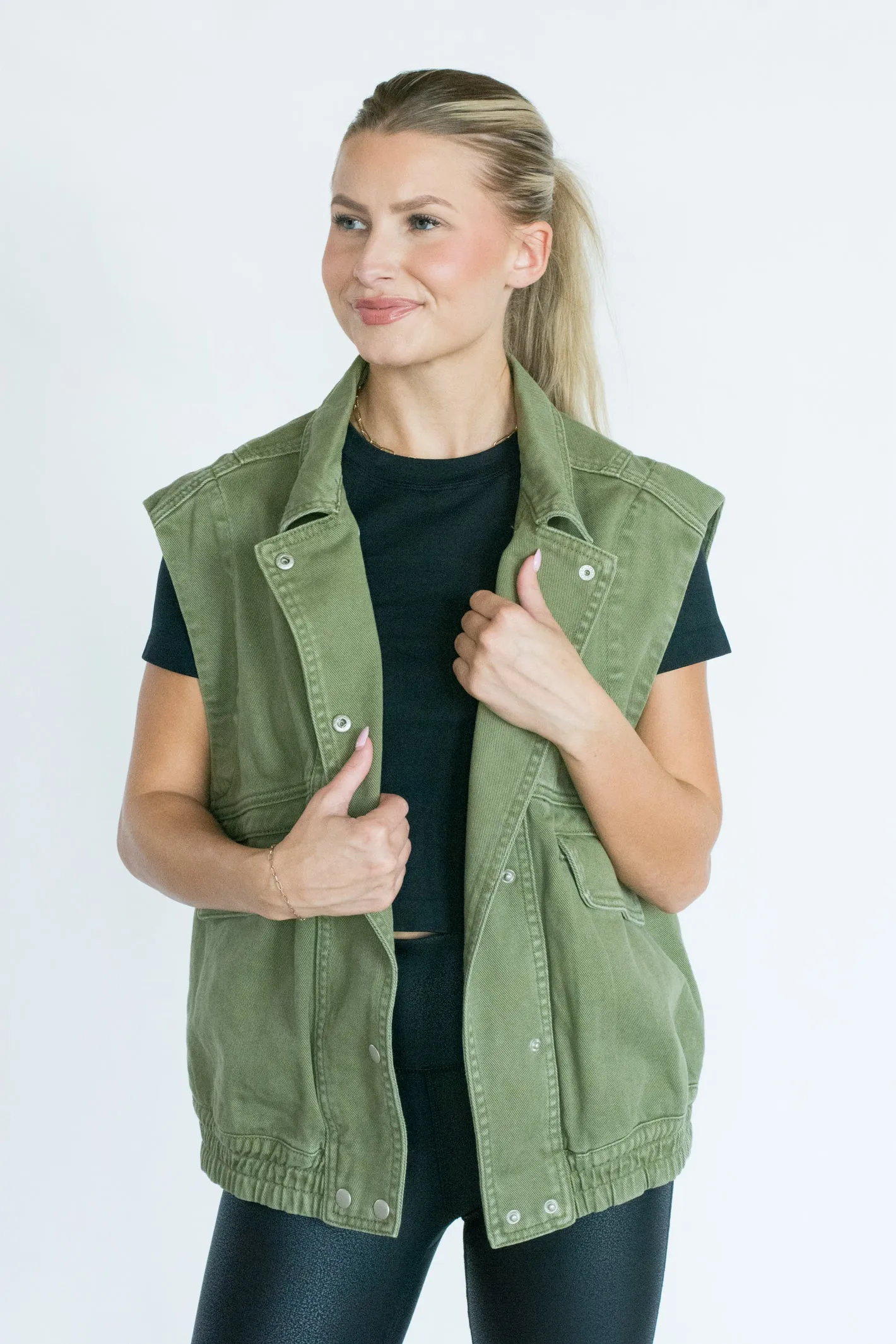 Day Seize Olive Washed Denim Vest