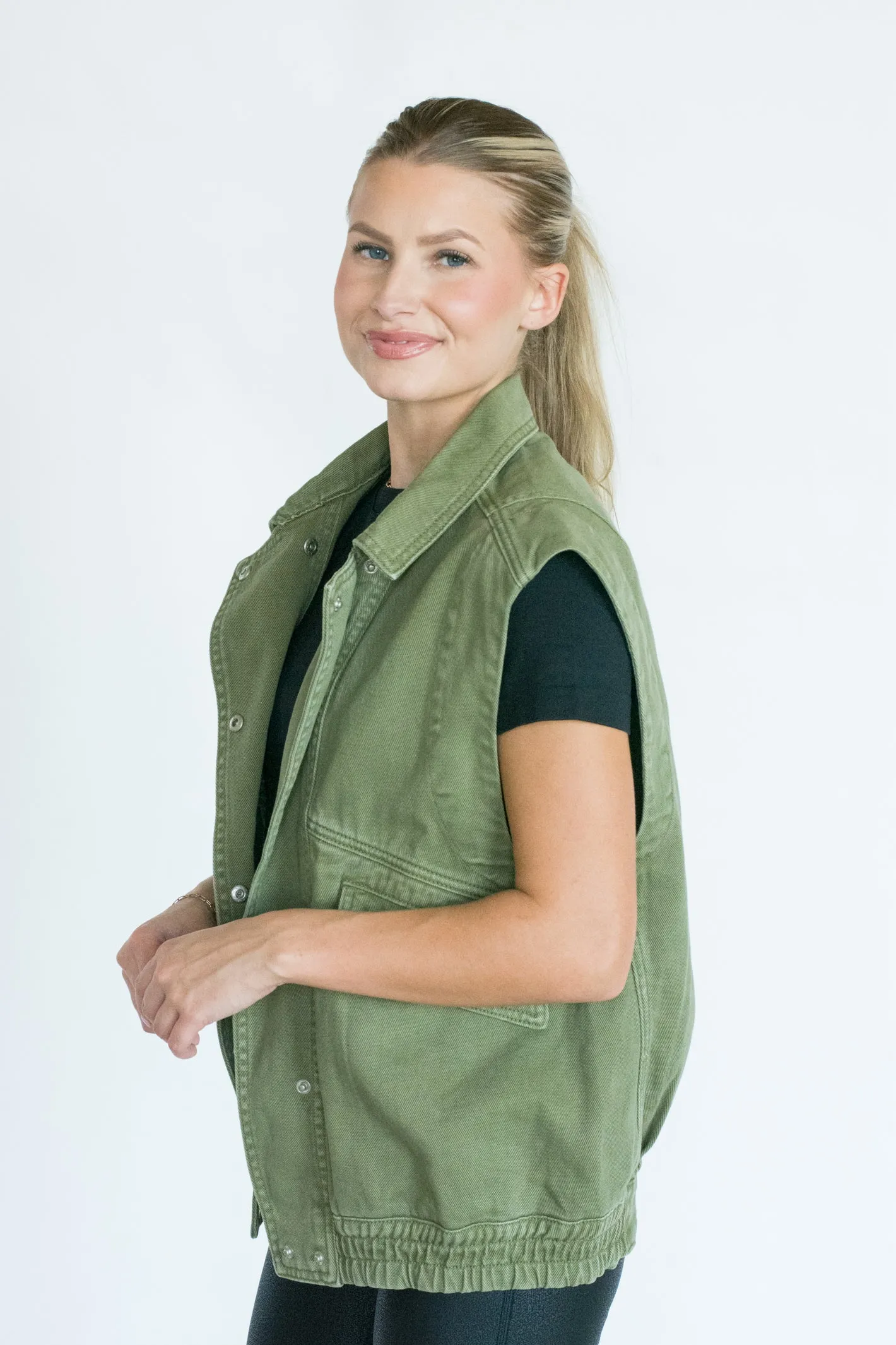 Day Seize Olive Washed Denim Vest