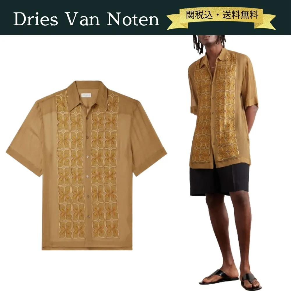 Dries Van Noten  |Flower Patterns Silk Street Style Short Sleeves Designers