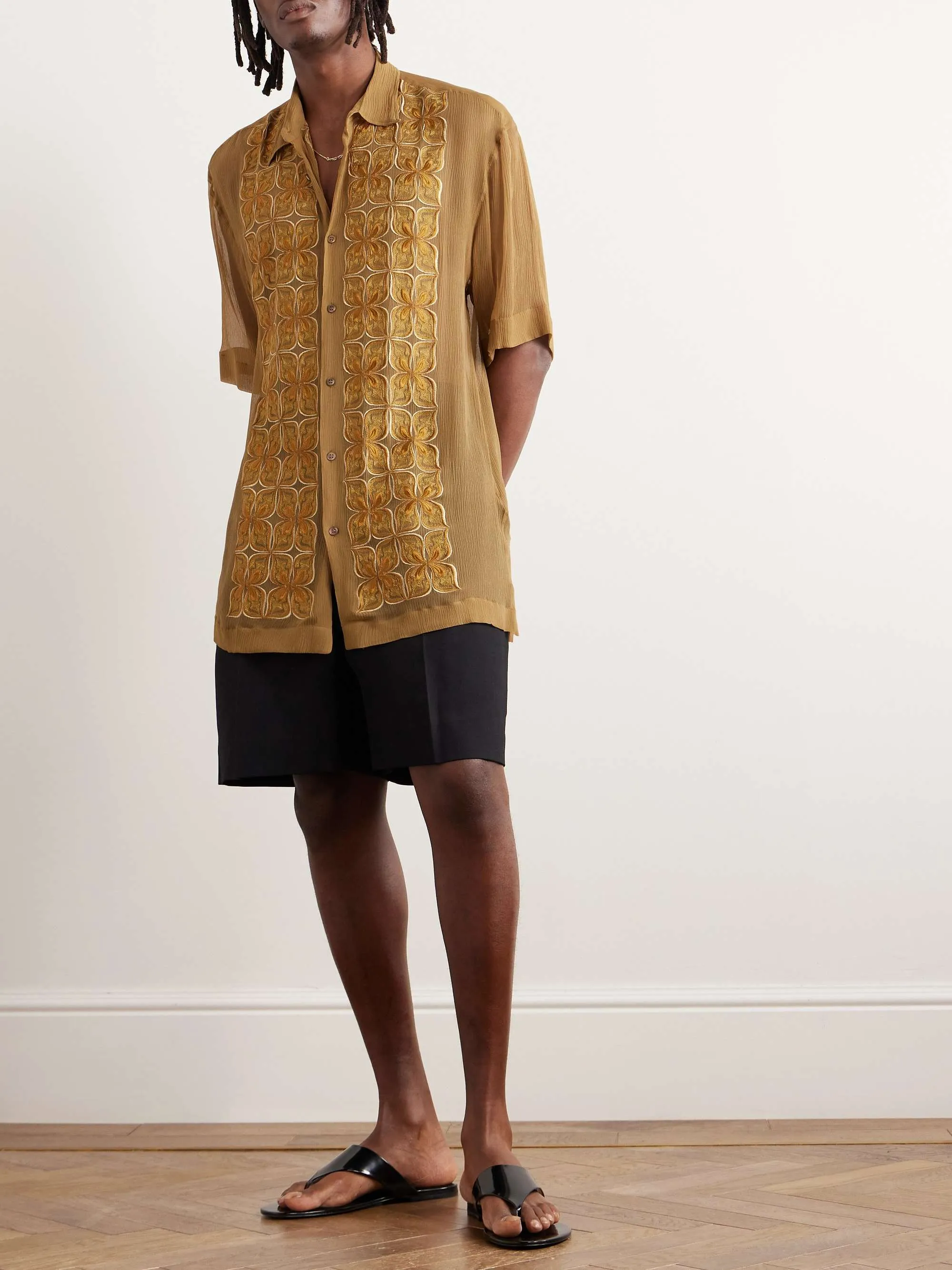 Dries Van Noten  |Flower Patterns Silk Street Style Short Sleeves Designers