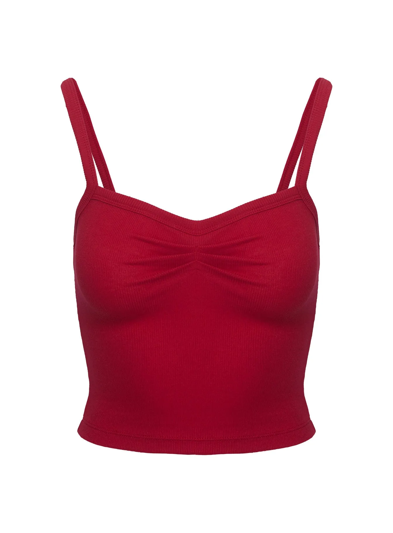 Essentials Ruched Rib Cami Top Red