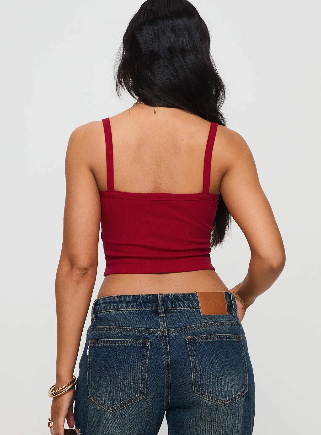 Essentials Ruched Rib Cami Top Red