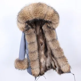 Fashionable Women's Winter Jacket - Hooded with Authentic Raccoon Fur Collar