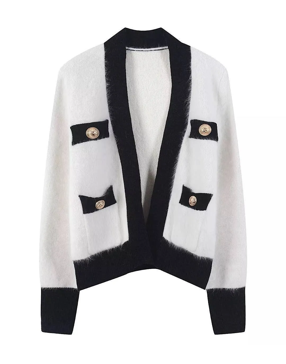 Faux Mohair Cardigan with Contrast Border