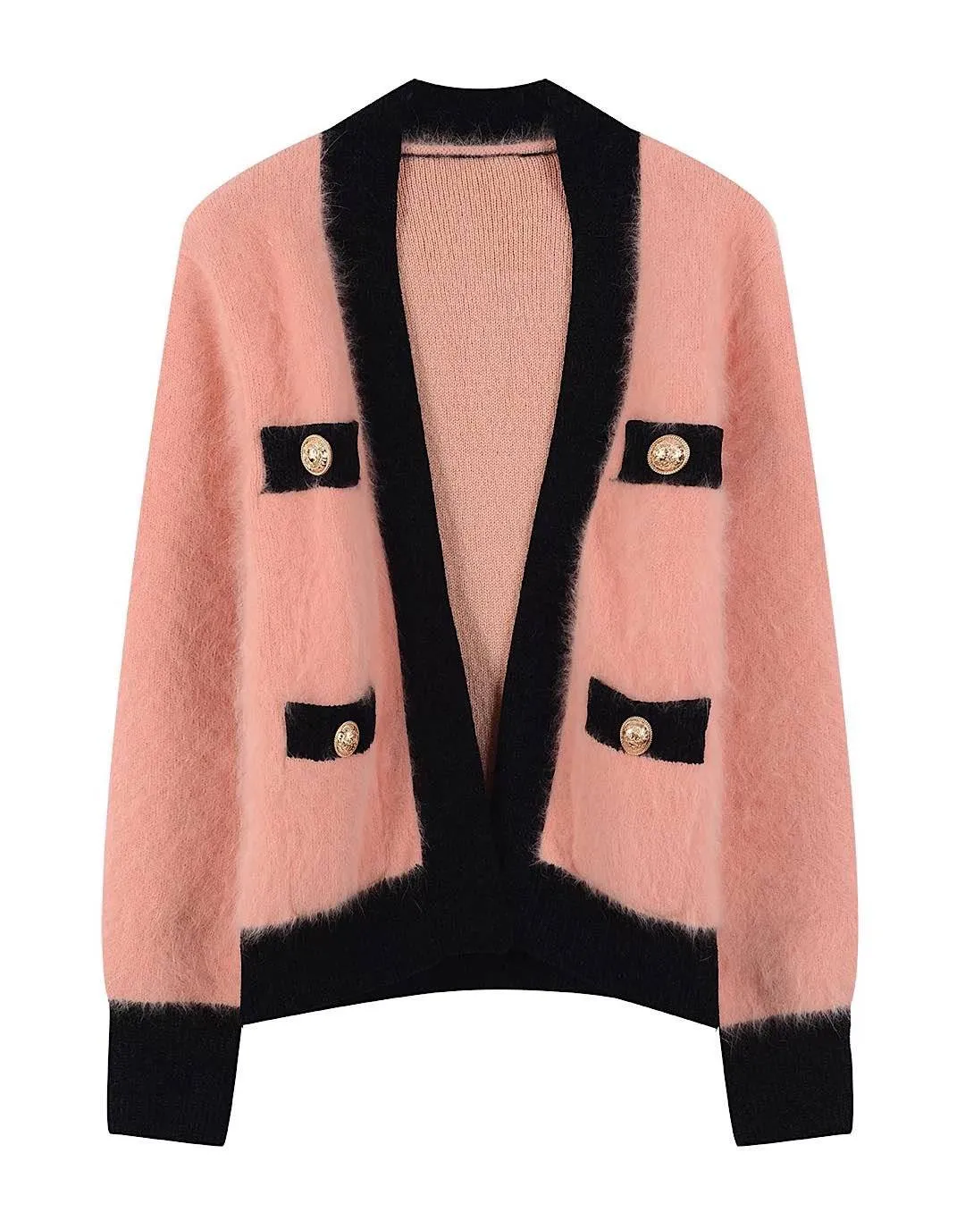 Faux Mohair Cardigan with Contrast Border