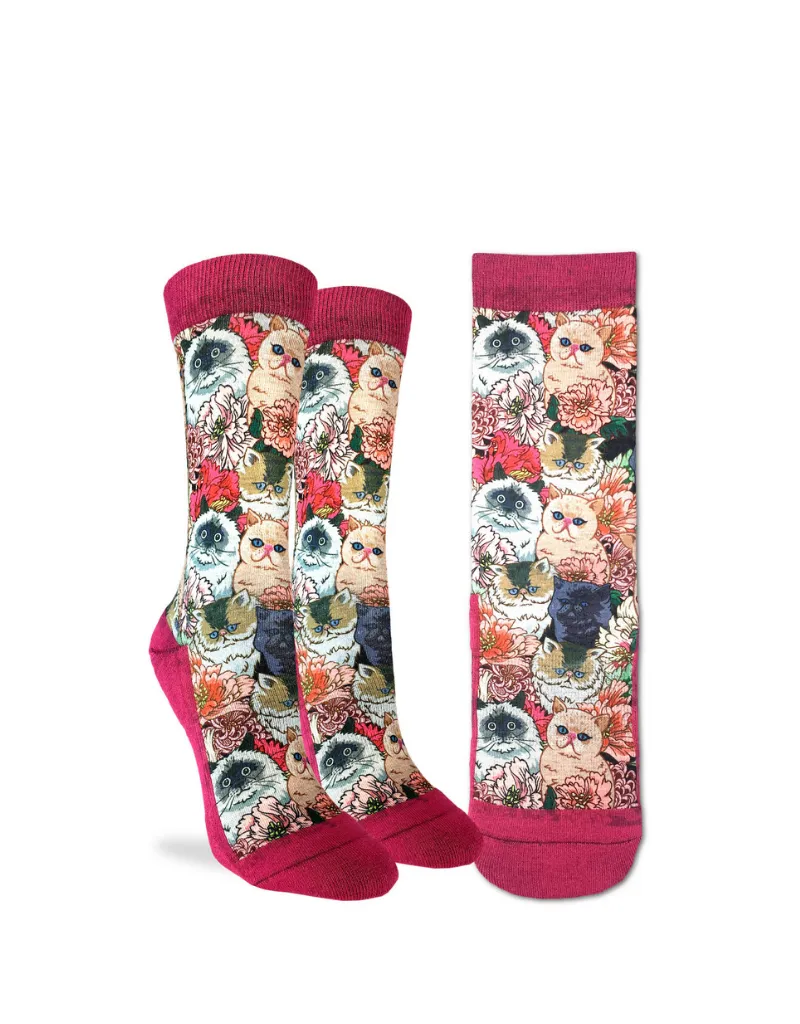 Floral Cat Print Active Socks