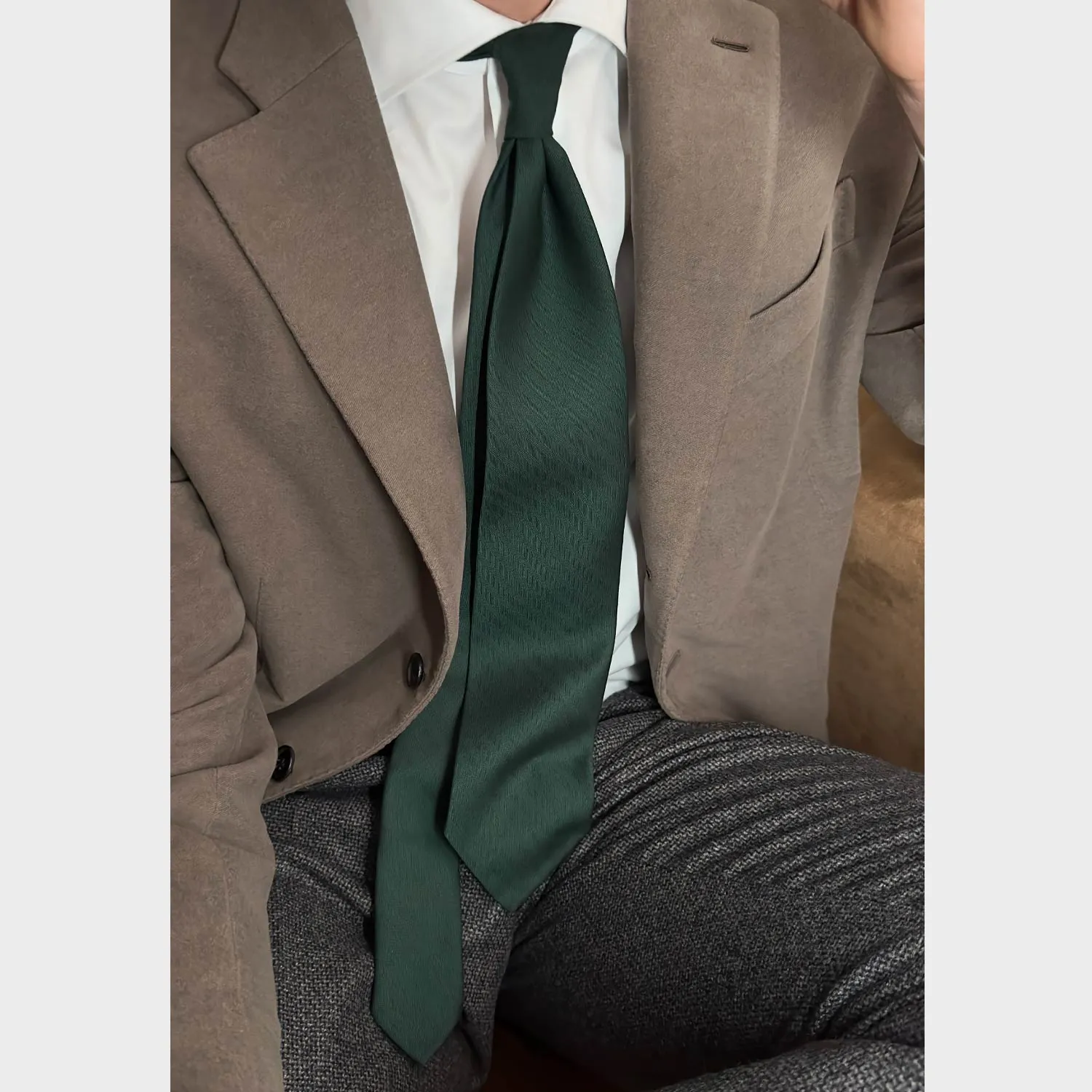 F.Marino Solaro 3-Fold Tie in Holland&Sherry Wool - Bottle Green