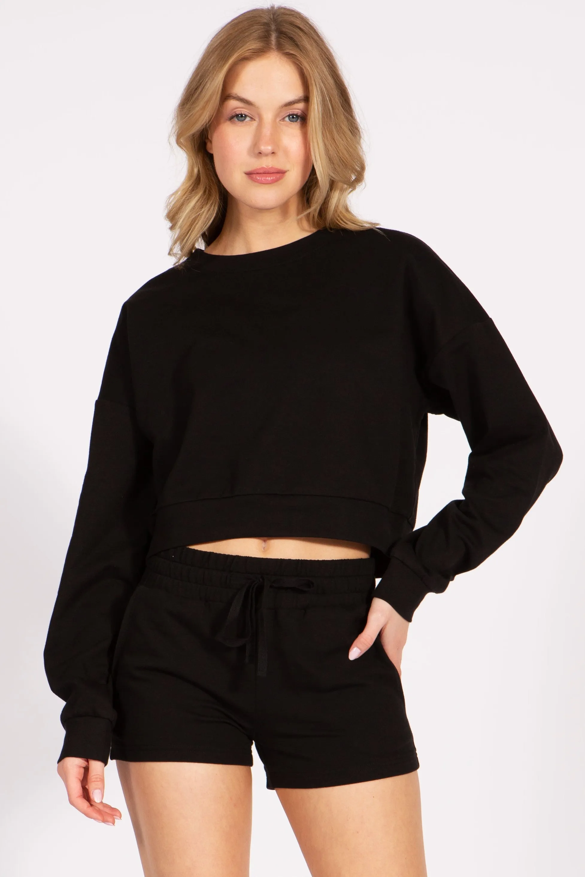 French Terry Crop Pullover - Black.