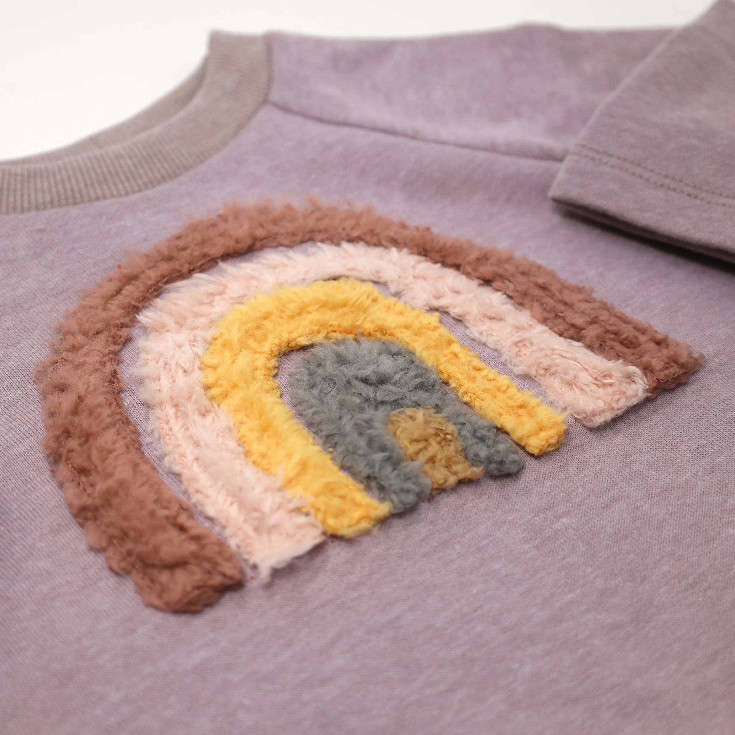 Fuzzy Rainbow Soho Ruffle Boxy Lavender Sweatshirt