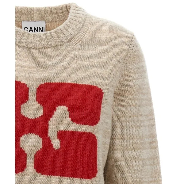 Ganni Crew Neck Wool Long Sleeves Plain Logo