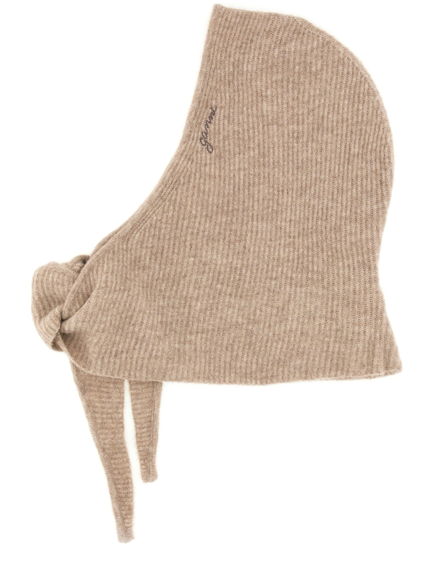 GANNI Wool Balaclava with Embroidered Logo