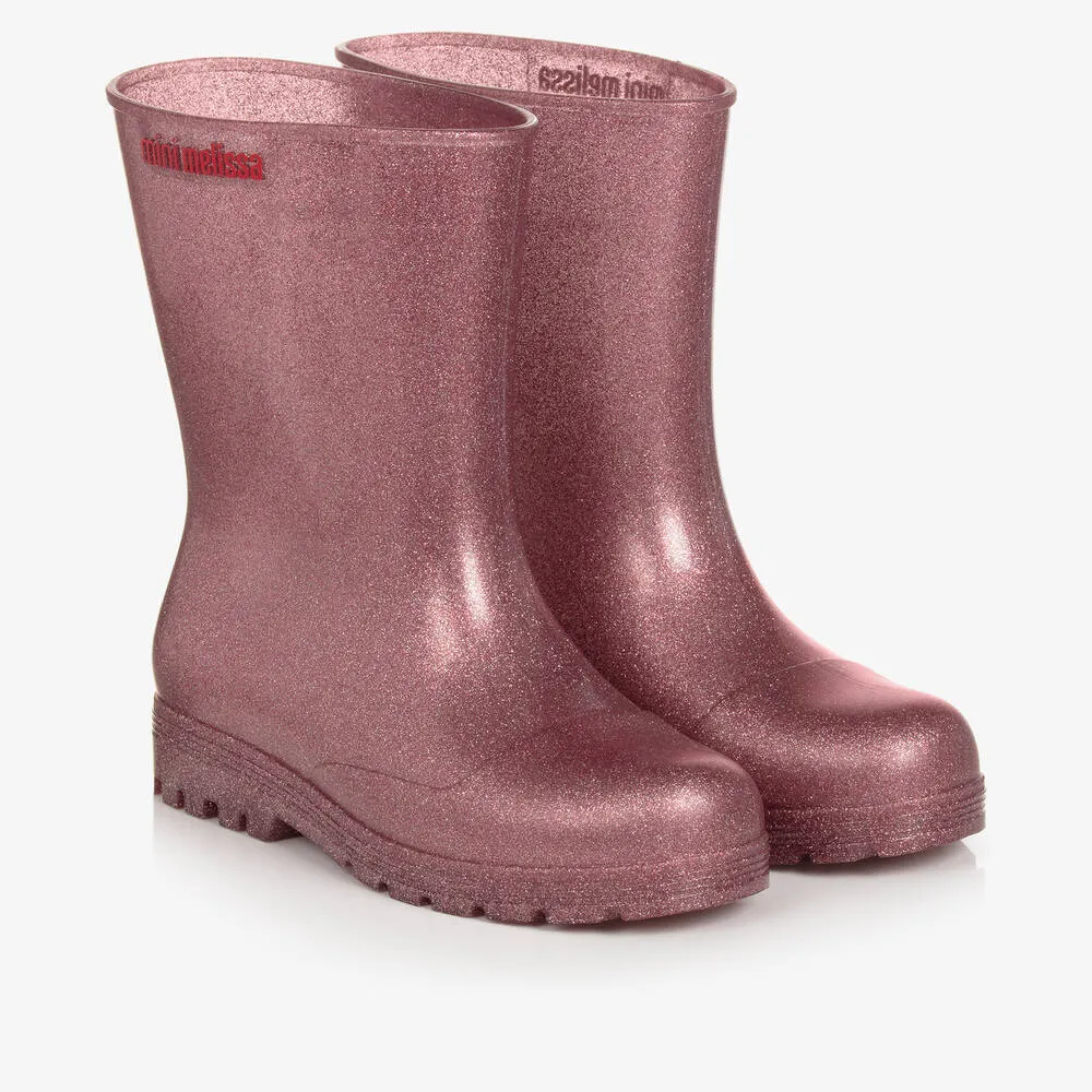 Girls Pink Glitter Rain Boots