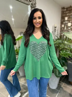 Green Diamante Heart Knit Gail - Online shop for trendy knitted gail with a beautiful green color and diamond heart design.