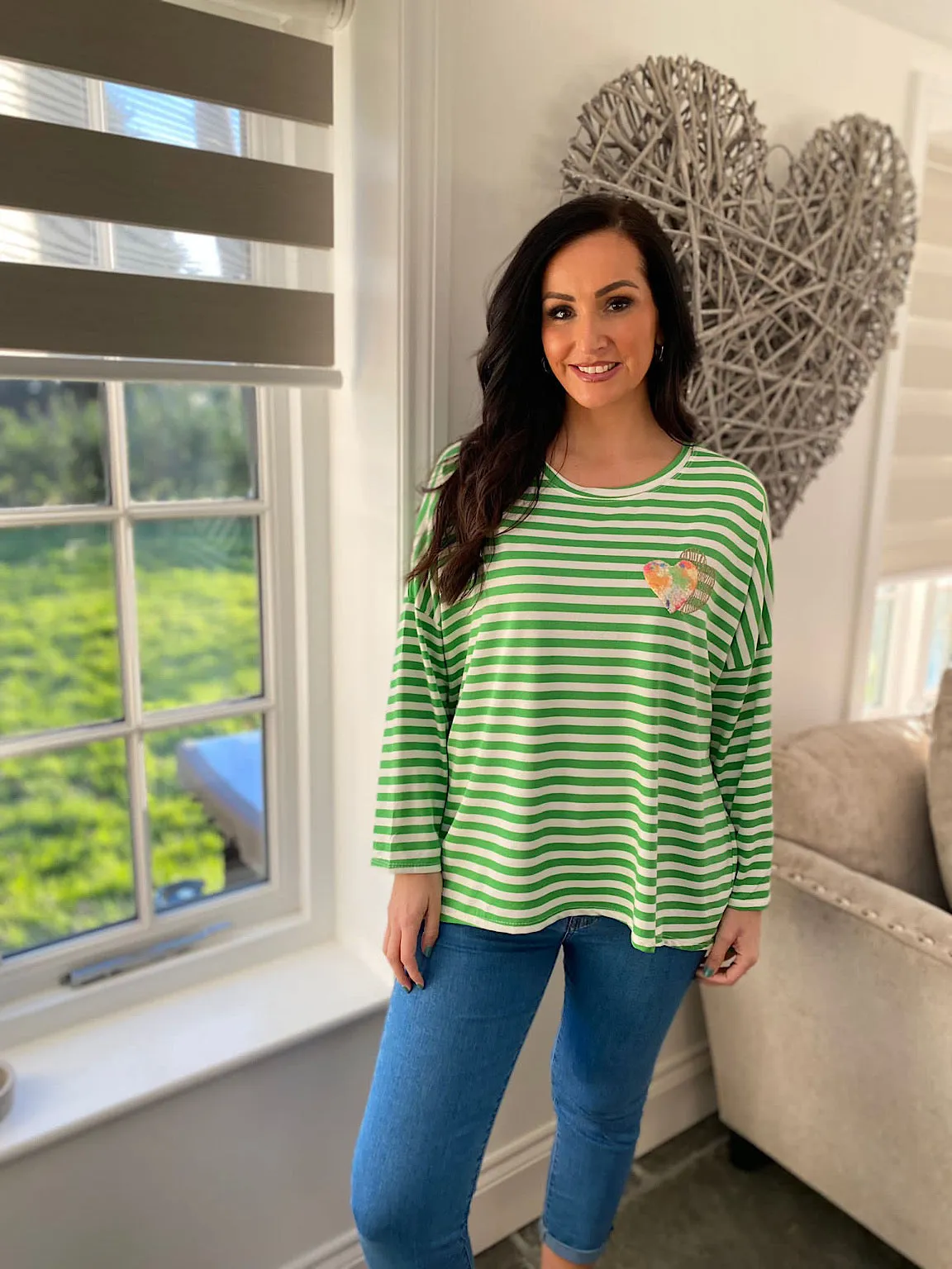 Green Heart Textured Striped Top - Danni.