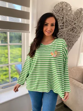 Green Heart Textured Striped Top - Danni.