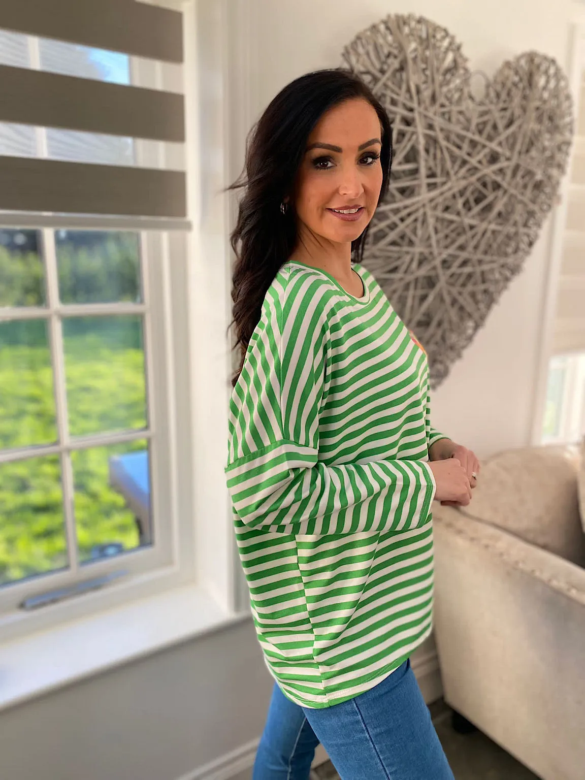 Green Heart Textured Striped Top - Danni.