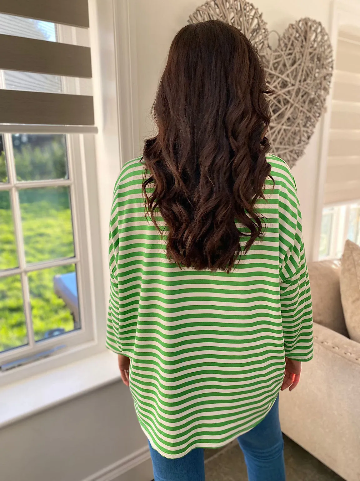 Green Heart Textured Striped Top - Danni.