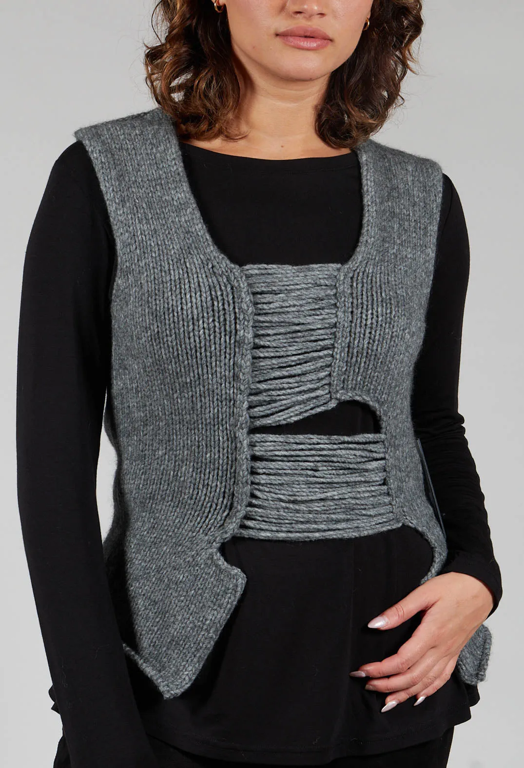 Grey Knitted Vest with Ladder Detail