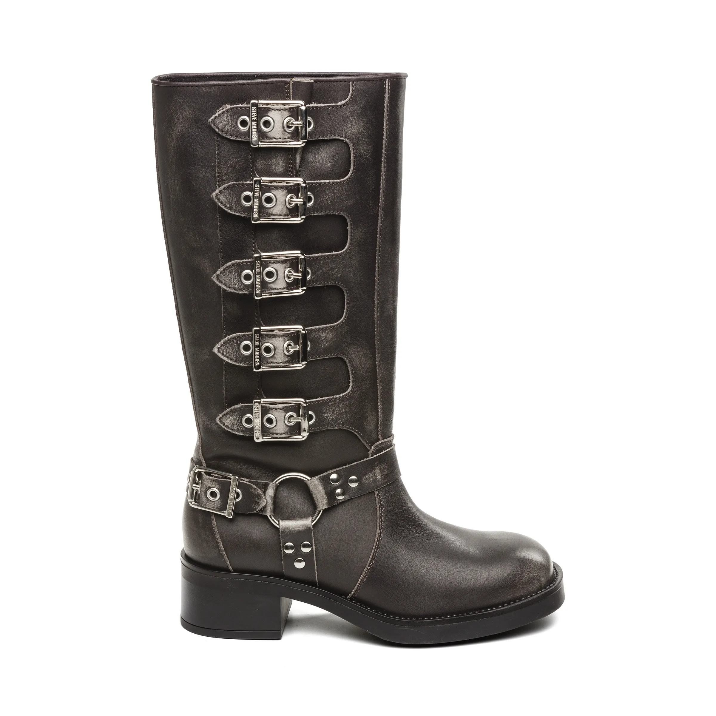 Grey Leather Battle Boot