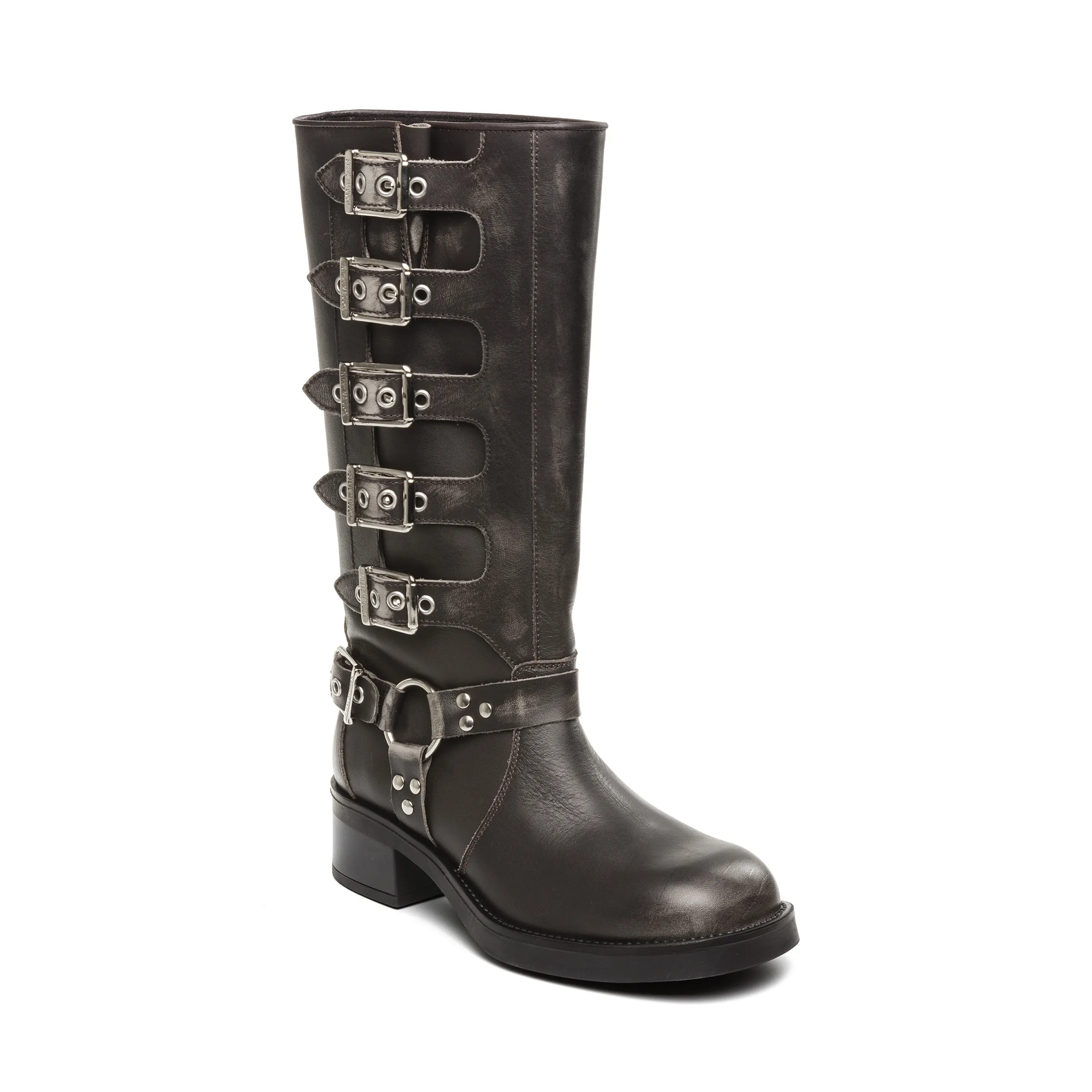 Grey Leather Battle Boot