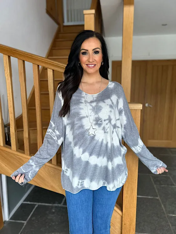 Grey Tie Dye Knit V Neck Sandra