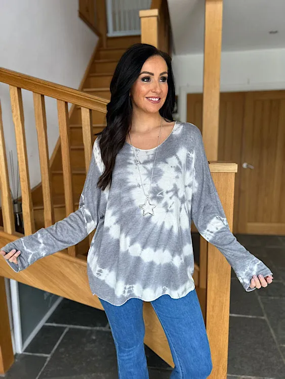 Grey Tie Dye Knit V Neck Sandra