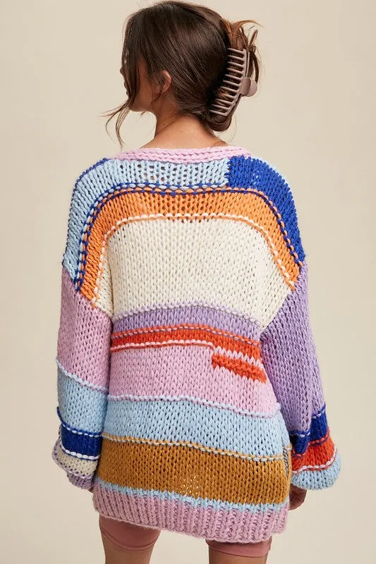 Hand-Knit Multi Striped Cardigan by Jayden