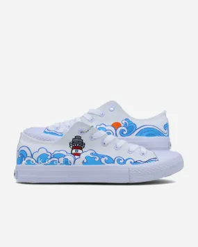 Hand painted sea and lighthouse illustration shoes