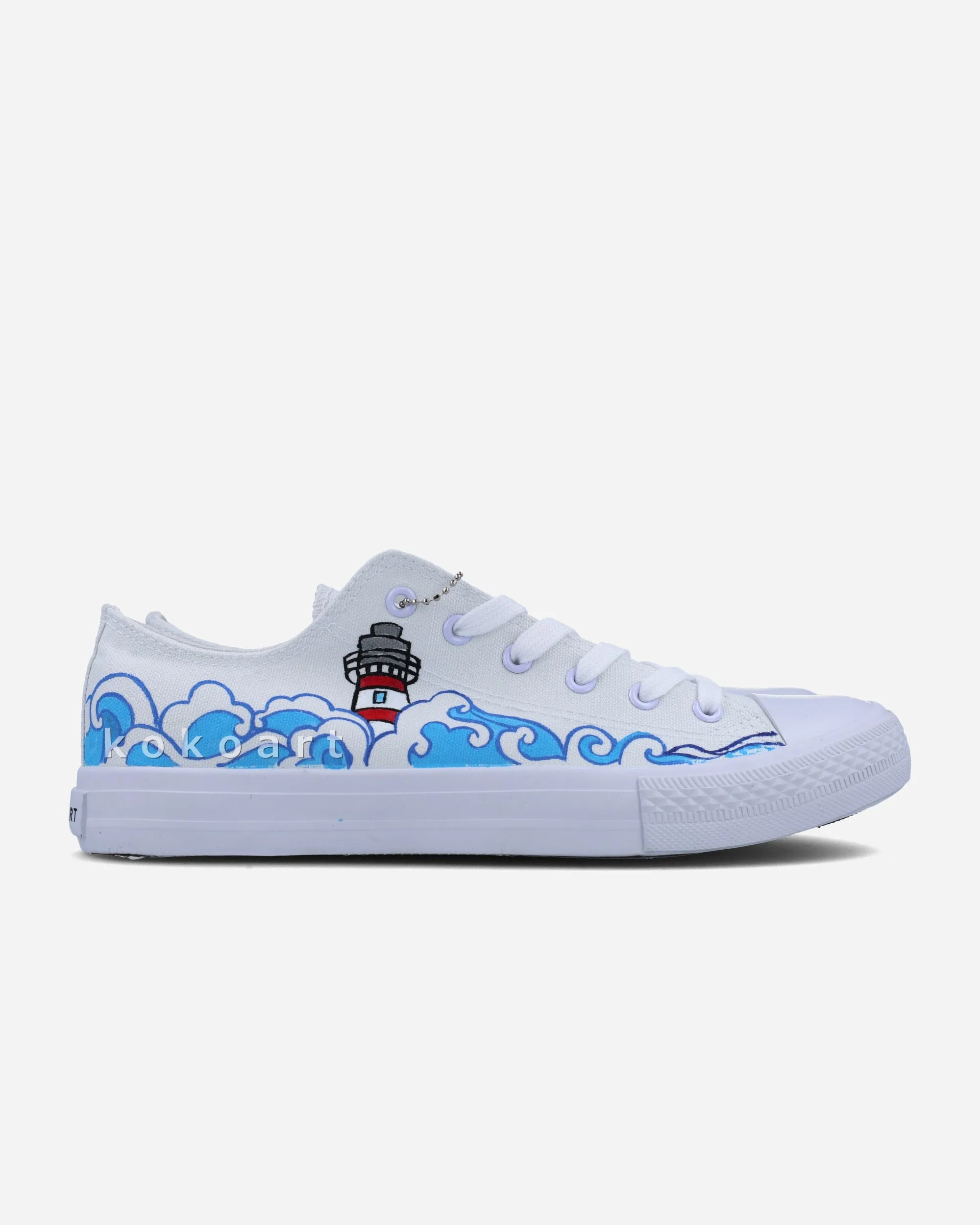 Hand painted sea and lighthouse illustration shoes