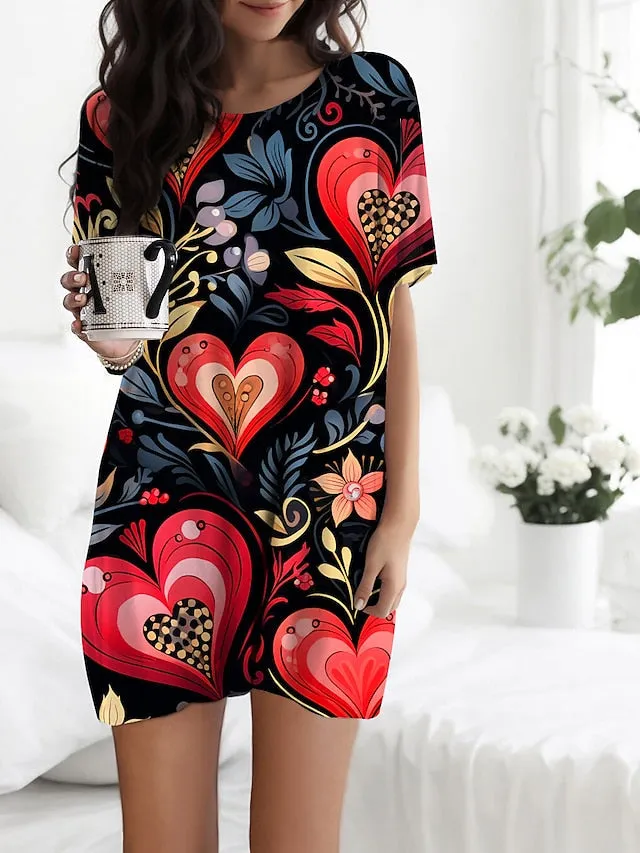 Heart Print Fleece Nightgown Set with Hooded Cardigan