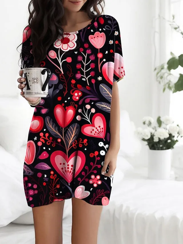 Heart Print Fleece Nightgown Set with Hooded Cardigan