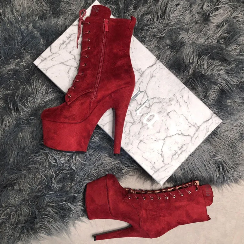 Hella Heels BabyDoll 7 Boots - Deep Crimson