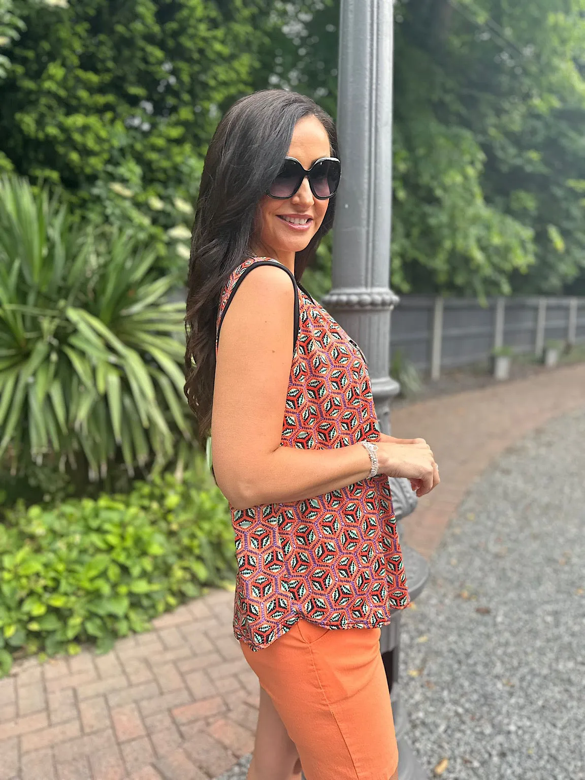 Hexagonal Patterned Zip Vest Top Cassie - Orange