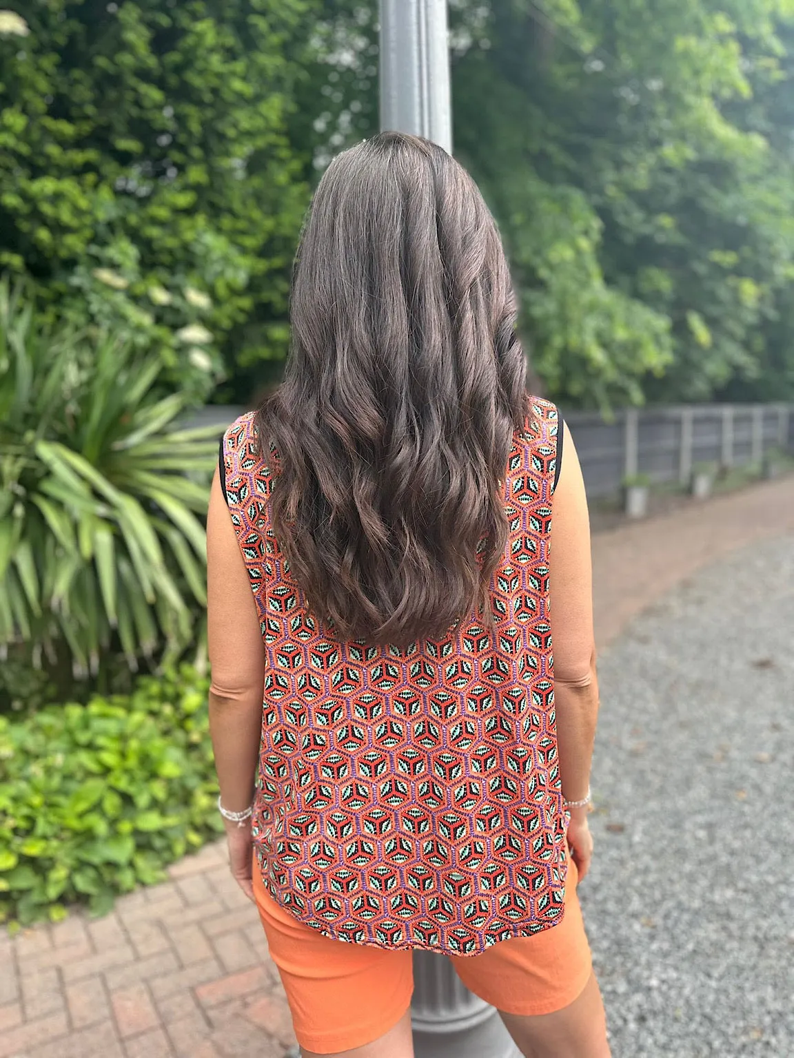 Hexagonal Patterned Zip Vest Top Cassie - Orange