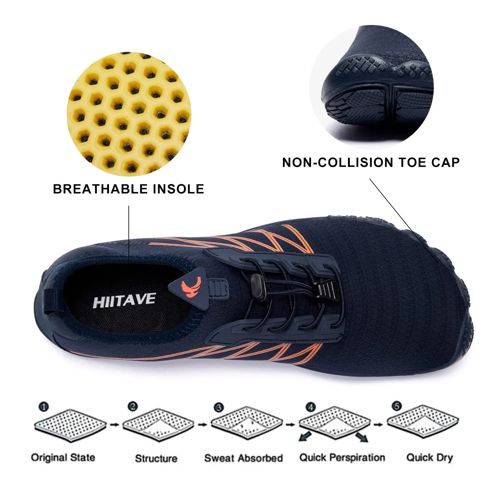 Hiitave Men Barefoot Water Shoes Aqua Socks - Quick Dry for Outdoor Sport, Hiking, Swimming, Surfing - Beach Footwear