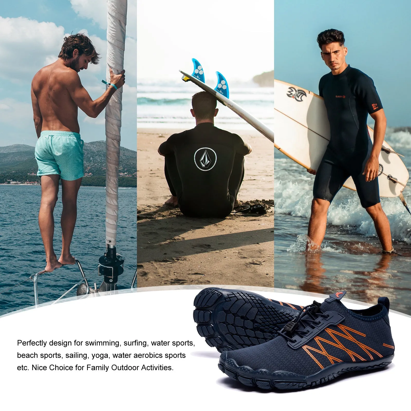 Hiitave Men Barefoot Water Shoes Aqua Socks - Quick Dry for Outdoor Sport, Hiking, Swimming, Surfing - Beach Footwear